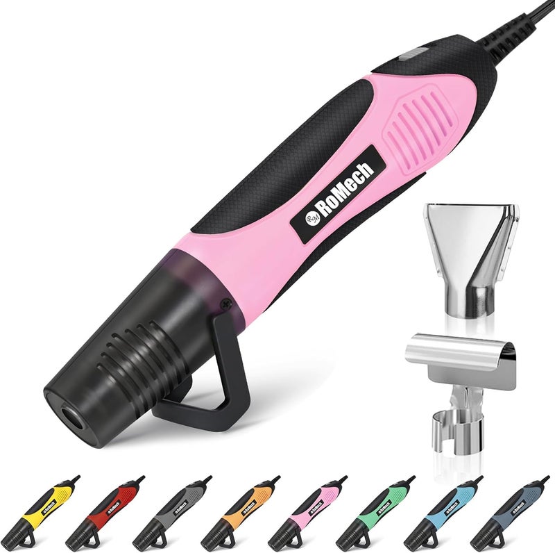 ROMECH 350W Heat Gun with 2 Nozzles, Dual Temp Heat Gun 400°F-660°F, Fast Heat Hot Air Gun with Overload Protection for DIY Craft Embossing Shrink Wrapping (Pink) - Image 1